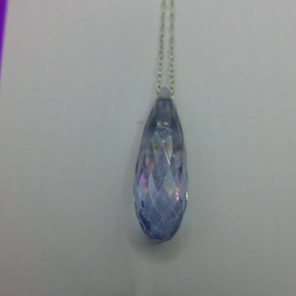 Lavender Aura Quartz Faceted Drop Gemstone 18" Dainty Necklace - Picture 1 of 5